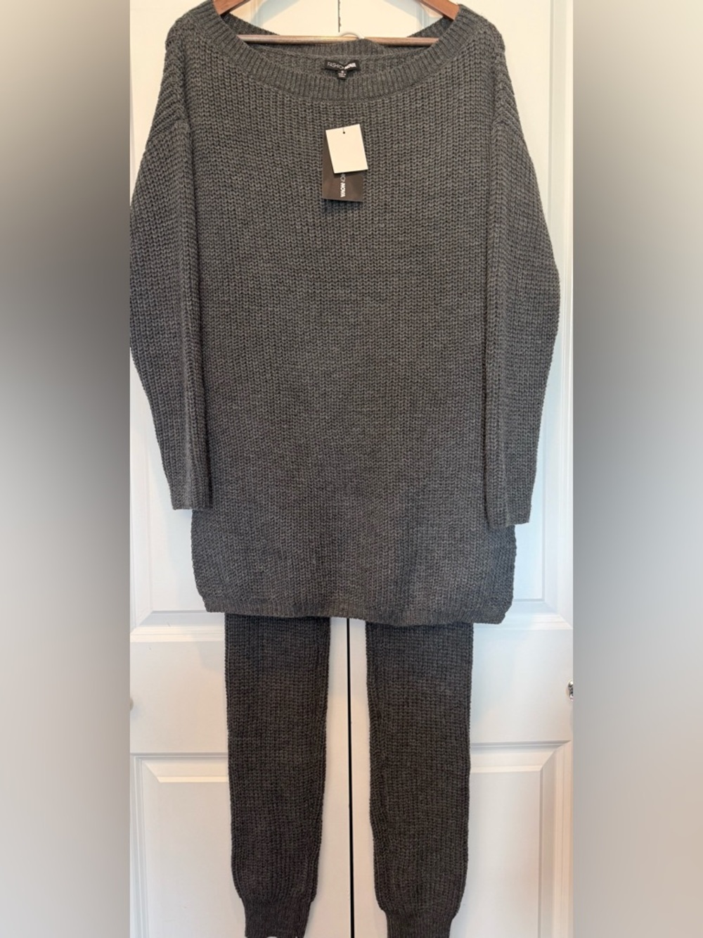 Fashion Nova Cozy Knit Sweater Tunic & Jogger Set - Gray